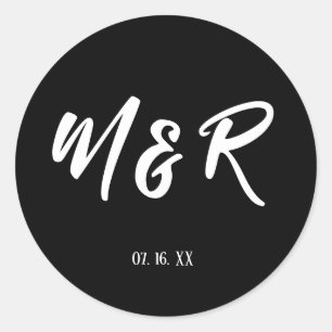 Svartvit Ampersand Monogram Bröllop Runt Klistermärke
