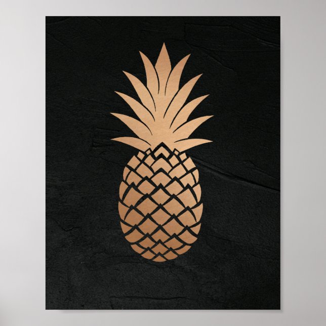 Svartvit ananas, Guld, tropisk, minimalistisk eleg Poster (Framsidan)