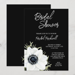 Svartvit anemones Blommigt Möhippa Inbjudningskort