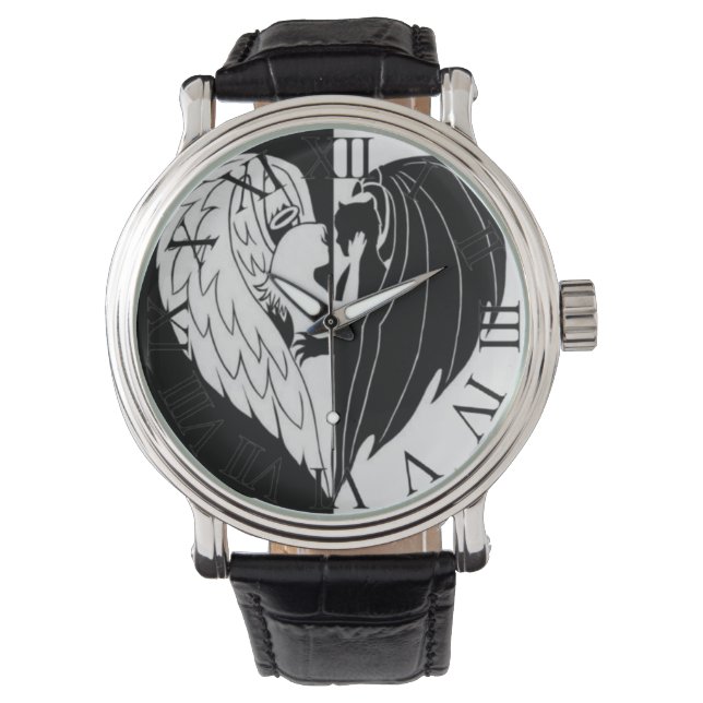 Svartvit angeoudemon armbandsur (Framsida)