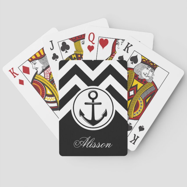 Svartvit ankare Mönster Casinokort (Baksidan)