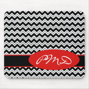 Svartvit Anpassa Monogram Chevron Zizzag Musmatta