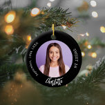 Svartvit anpassningsbar, foto, sötat 16 julgransprydnad keramik<br><div class="desc">En klassisk svart bakgrund. Anpassa och lägg till namn,  datum,  ålder och foto.</div>