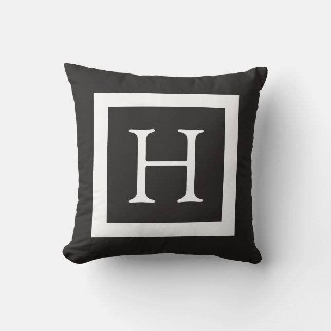 Svartvit Anpassningsbar Monogram Kudde (Framsida)