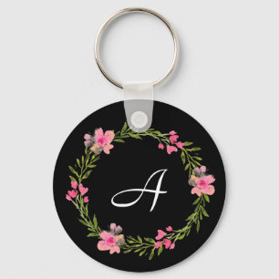 Svartvit Anpassningsbar, monogram, nyckelkedja för Nyckelring