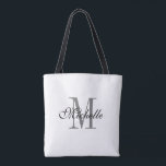 Svartvit anpassningsbar monogram reversibel tygkasse<br><div class="desc">Svartvit anpassningsbar i monogram reversibel Tote Bag. Elegantens skuldersäck för shopping,  livsmedel,  kontor,  bokar,  sport,  bröllop med mera. Konstruktionsmall för klasssvartvit typografi. Dubbla med svarta handtag. Klassi Birthday-presentidéer för kvinnor och flickor.</div>