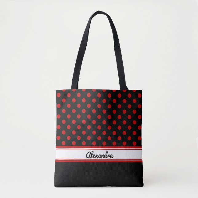 Svartvit anpassningsbar, svart och röd Polka dots, Tygkasse (Framsida)