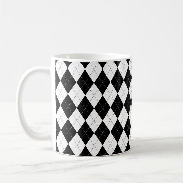 Svartvit argyle Mönster Preppy Geometric Kaffemugg (Vänster)