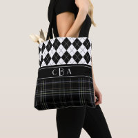 Svartvit argyle och Tartan Monogrammed