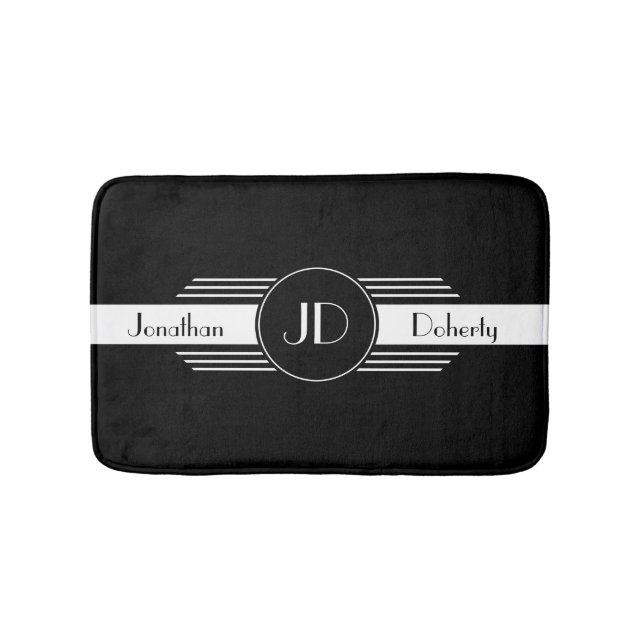 Svartvit art déco för Monogram Badrumsmatta (Framsidan)