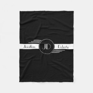 Svartvit art déco för Monogram Fleecefilt