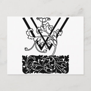 Svartvit Art Deco Monogram W-Blommigt Vykort