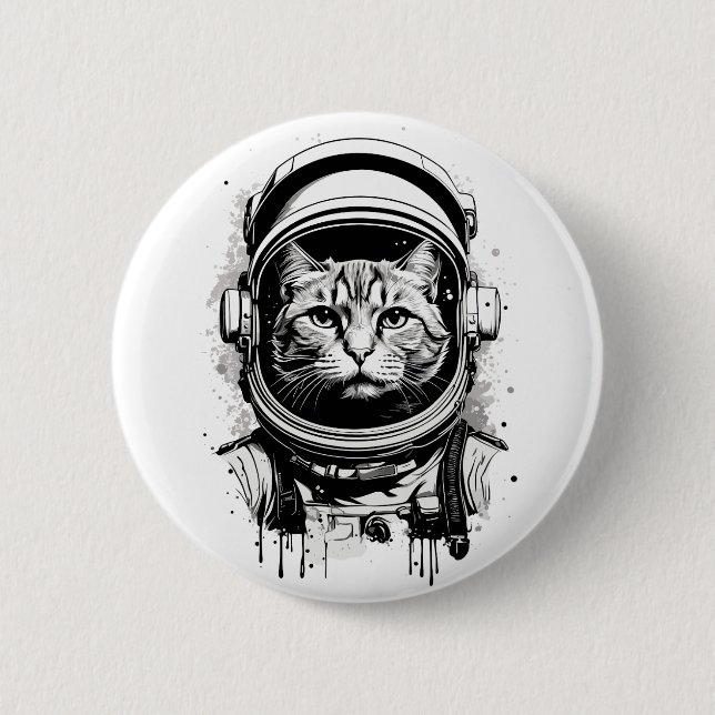 Svartvit astronaut-katt knapp (Framsida)