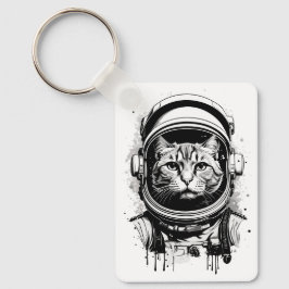 Svartvit astronaut-katt nyckelring