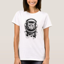 Svartvit astronaut-katt t shirt