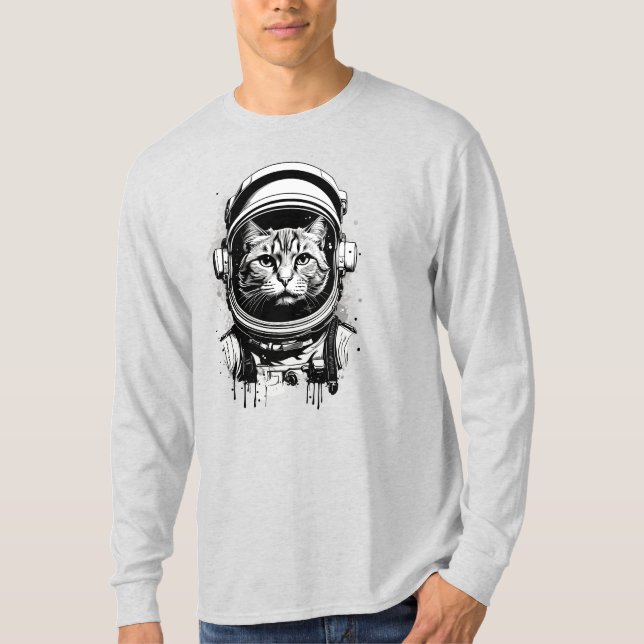 Svartvit astronaut-katt t shirt (Framsida)