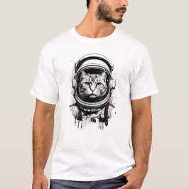 Svartvit astronaut-katt t shirt