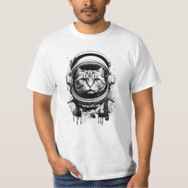 Svartvit astronaut-katt t shirt