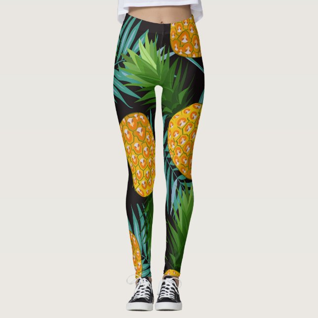 Svartvit av ananas Handflatan Leggings (Framsida)