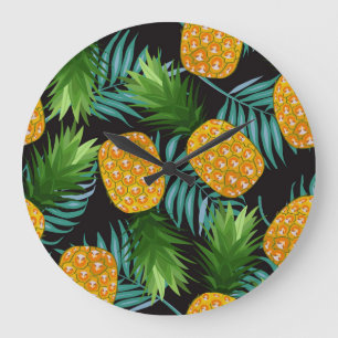 Svartvit av ananas Handflatan Stor Klocka