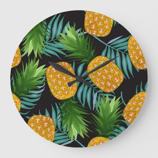 Svartvit av ananas Handflatan Stor Klocka (Framsida)