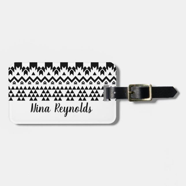 Svartvit aztec-geometrisk vektor mönster bagagebricka (Horisontell Framsida)