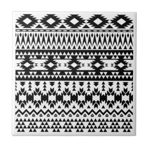 Svartvit aztec-geometrisk vektor mönster kakelplatta