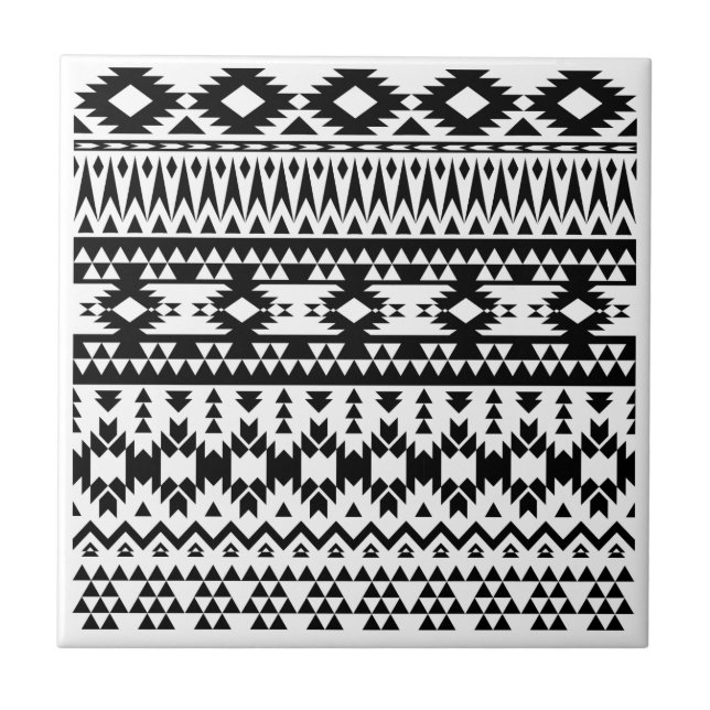 Svartvit aztec-geometrisk vektor mönster kakelplatta (Framsidan)
