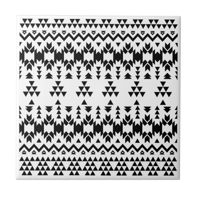 Svartvit aztec-geometrisk vektor mönster kakelplatta (Framsidan)