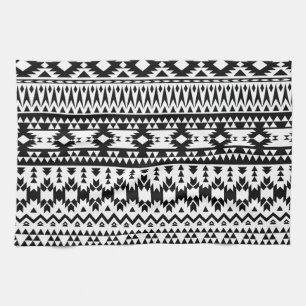 Svartvit aztec-geometrisk vektor mönster kökshandduk