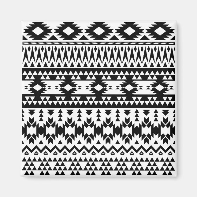 Svartvit aztec-geometrisk vektor mönster magnet (Framsidan)