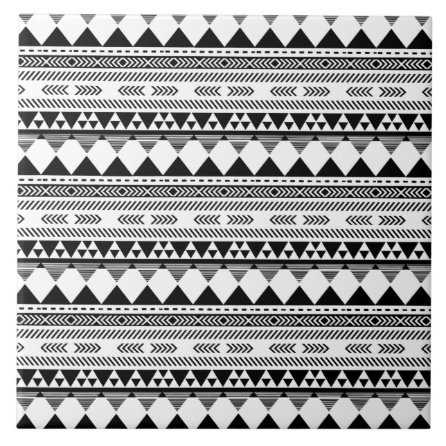 svartvit aztec i mönster kakelplatta (Framsidan)