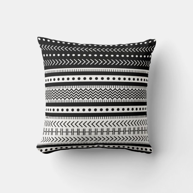 Svartvit Aztec Kudde (Framsida)