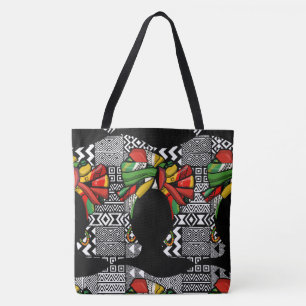 Svartvit aztec Mode Geometric Designer Tote Tygkasse