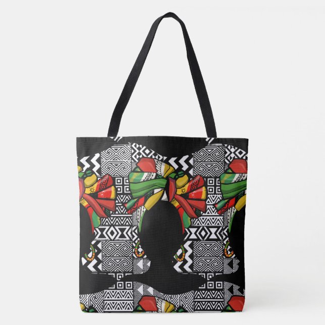 Svartvit aztec Mode Geometric Designer Tote Tygkasse (Framsida)