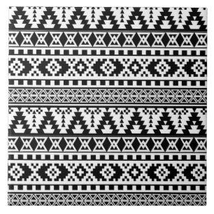 svartvit aztec mönster kakelplatta