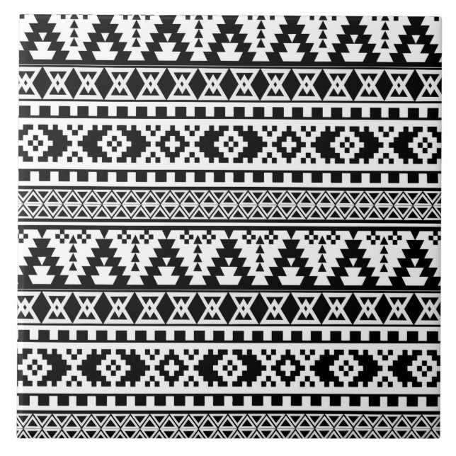 svartvit aztec mönster kakelplatta (Framsidan)