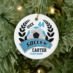Svartvit, Baby blue och vit ⚽ Julgransprydnad Keramik