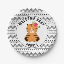 Svartvit baby shower för blom- Boho tiger