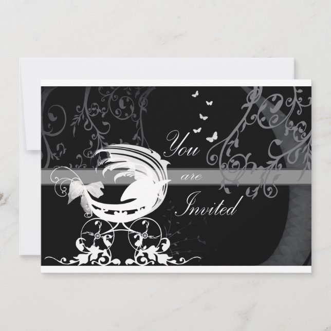 Svartvit babydusch 1b inbjudningar (Framsida)