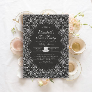 Svartvit babystövel för tea Party Elegant Snöre Inbjudningar