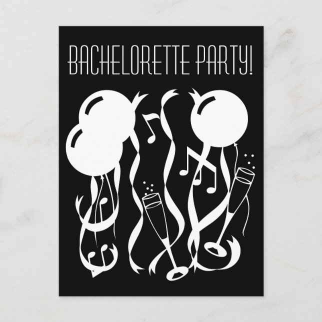 Svartvit bachelorette Party inbjudan vycard Vykort (Framsida)