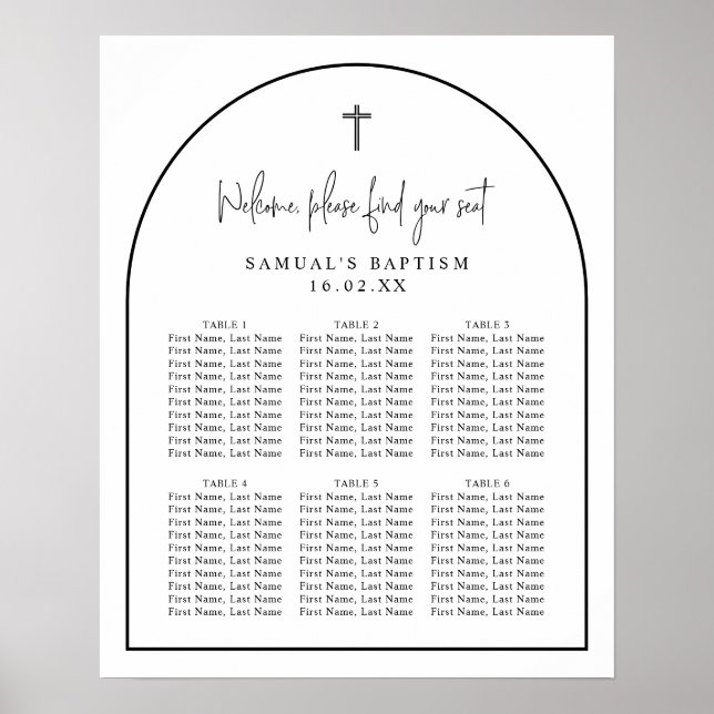Svartvit båge med minimalistiskt baptismsätesdiagr poster (Framsidan)