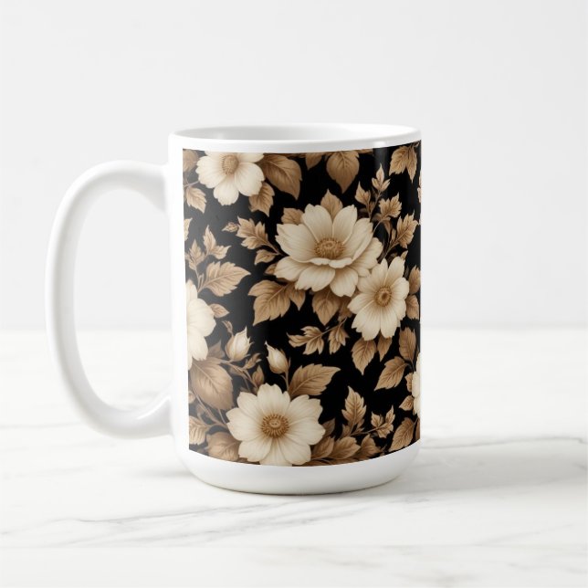 Svartvit bakgrundsblommor kaffemugg (Vänster)
