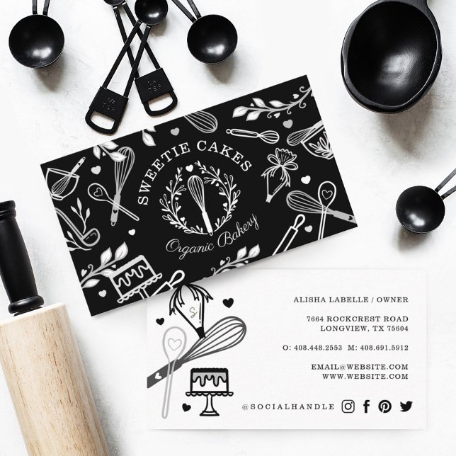 Svartvit baking & Cooking Utensil Bakery Visitkort (Skapare uppladdad)