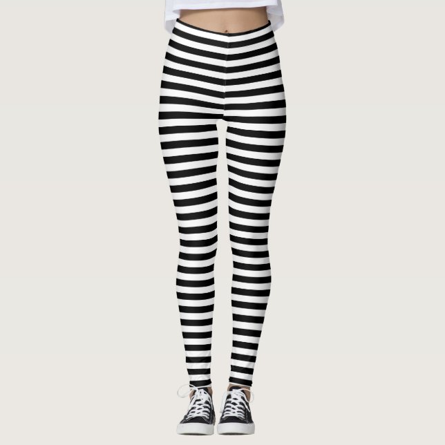 Svartvit baljväxter Rand Mönster Leggings (Framsida)