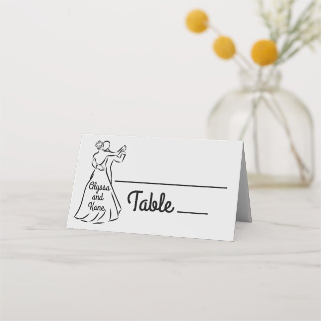 Svartvit Ballroom Dancers Bröllop Placeringskort (Framsida)