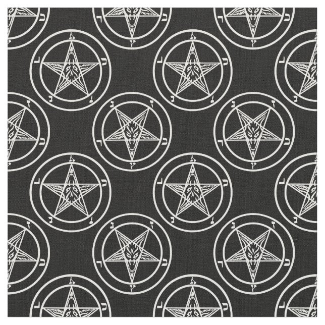 svartvit baphomet pentagram halloween tyg (Närbild)