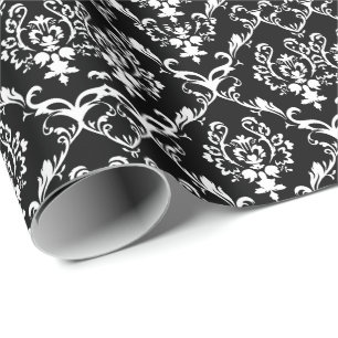 Svartvit Baroque Damaskers Anpassningsbar, svart b Presentpapper