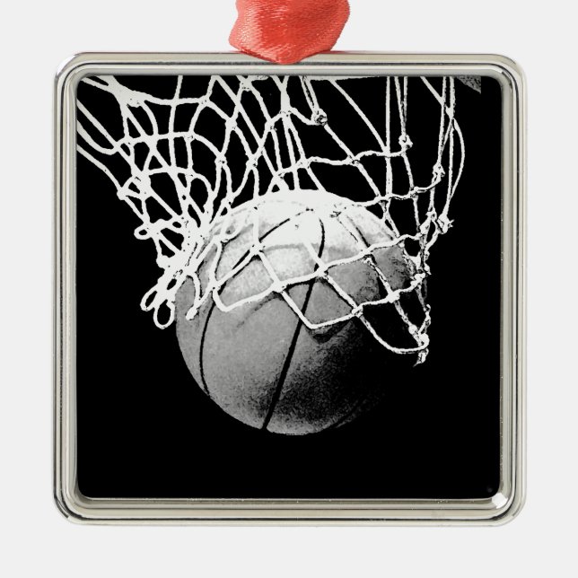 Svartvit basket julgransprydnad metall (Framsidan)
